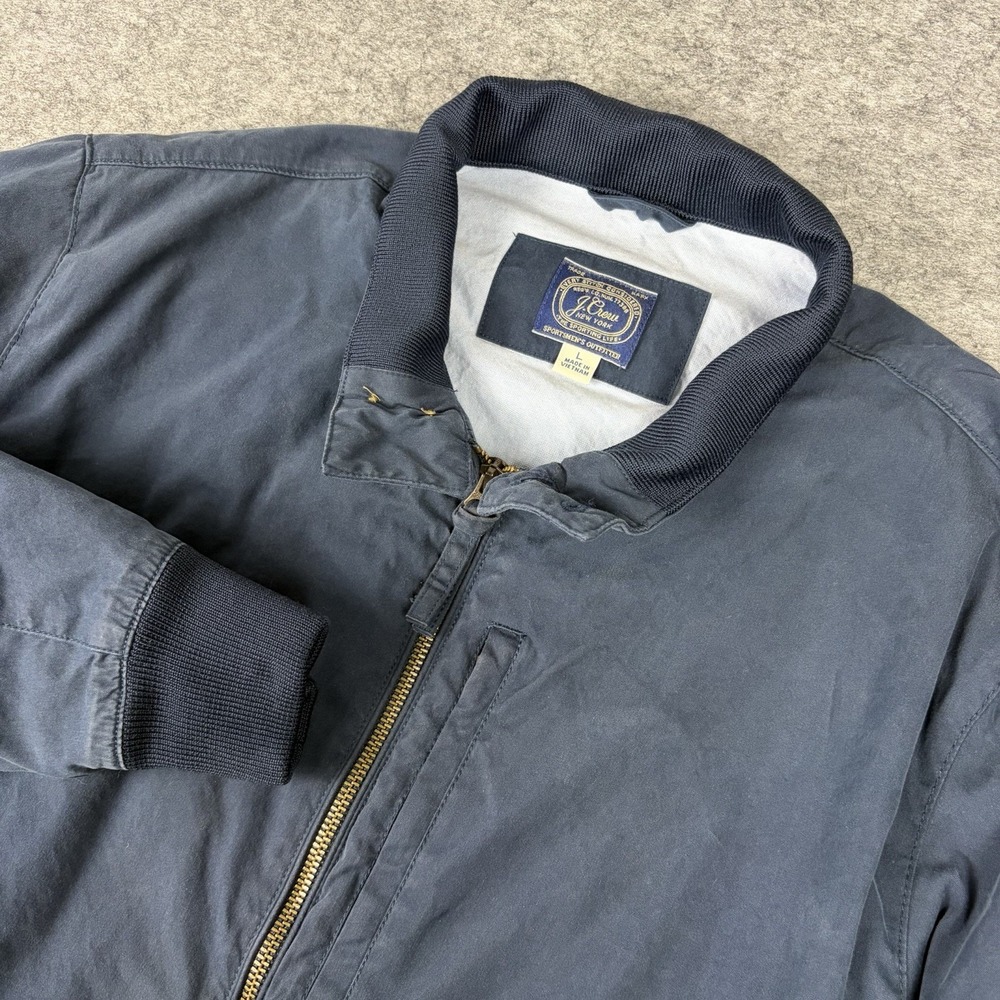 J Crew Harrington Jacket Men's Large Navy Blue Cotton Lined Full Zip Preppy